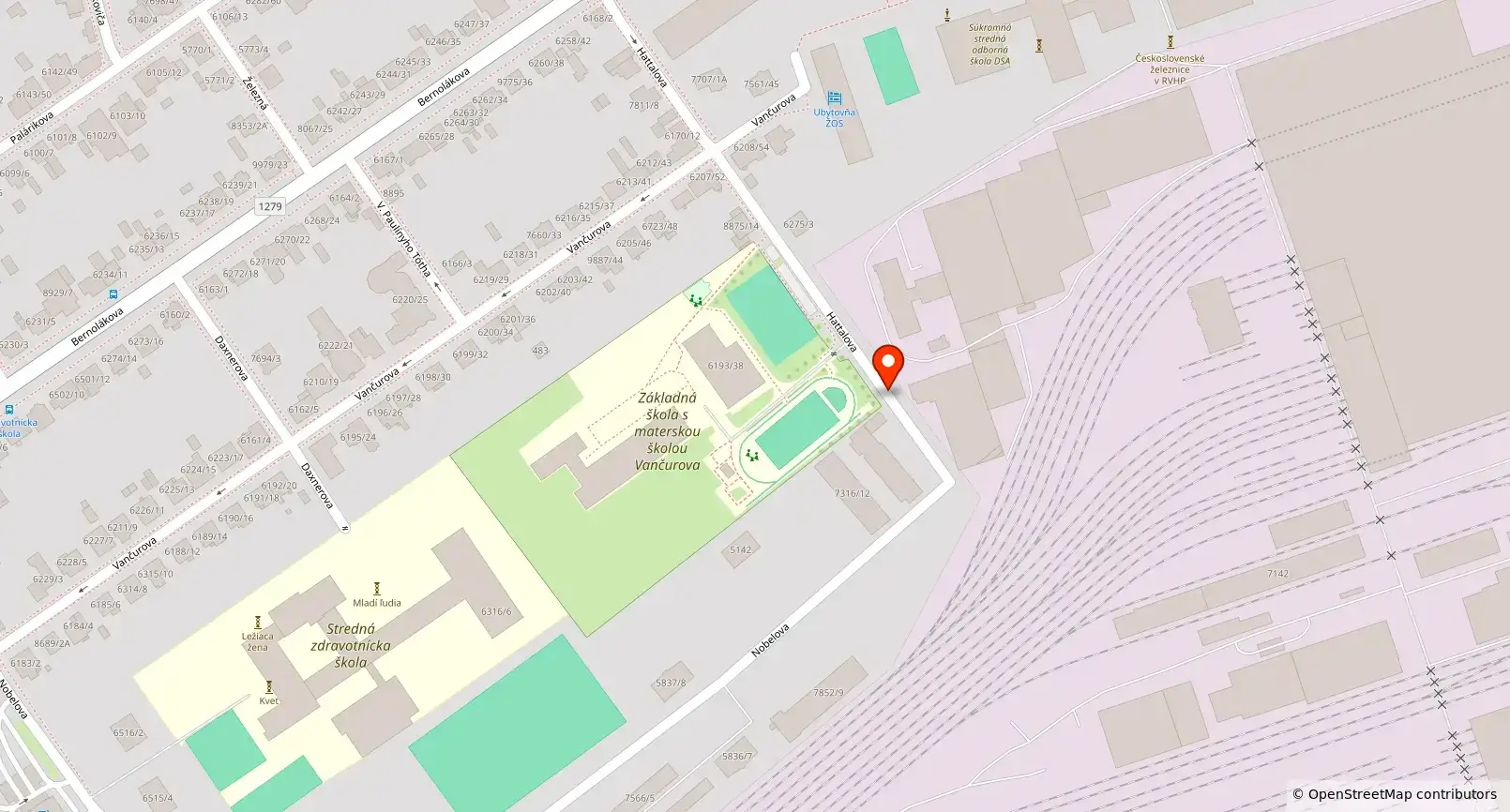 Map – TopCar Slovakia car rental, Hattalova Street, Trnava
